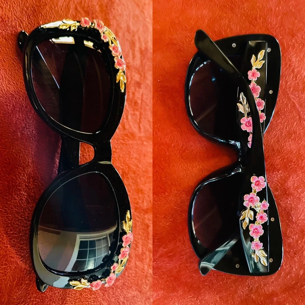 NWT Chic ITALIAN Designer Style Retro Floral Cateye Pin-up SUNGLASSES